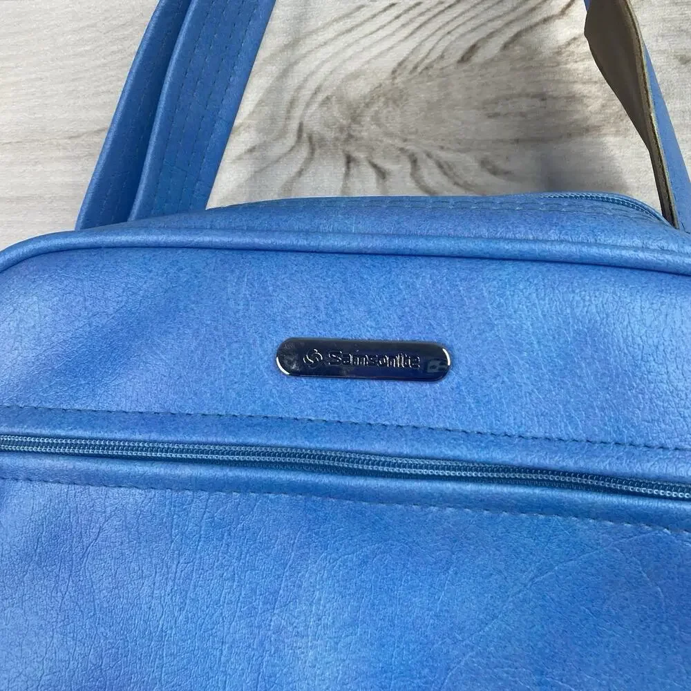RETRO Vtg Samsonite Silhouette Weekender Bag Luggage Blue/Tan Shoulder Tote NOS